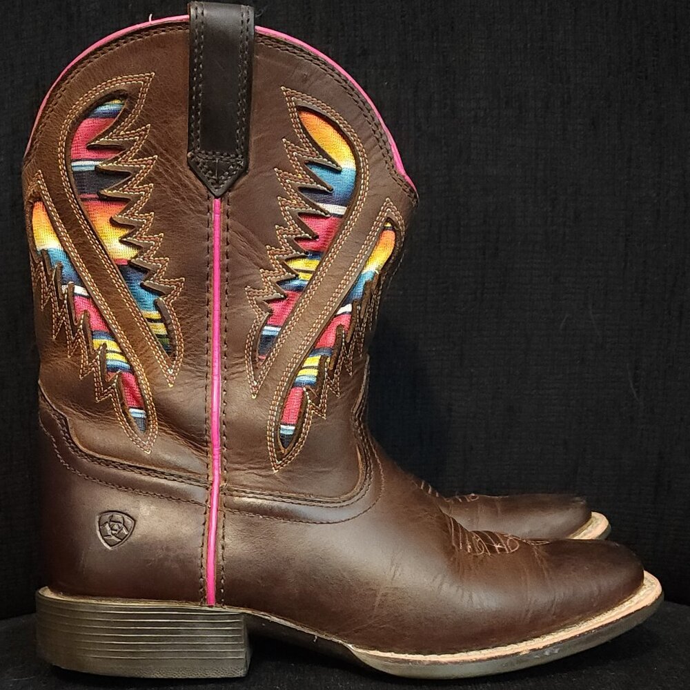 Ariat Quickdraw Western Distressed Brown Leather Boots - Girl's Size 3